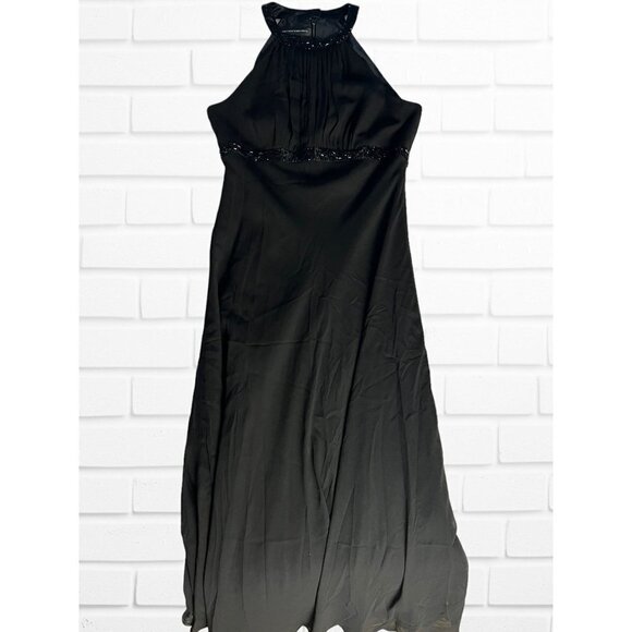Jones New York Dress Women's Sz 8 Black Formal Midi Beaded 100% Silk Halter - Picture 3 of 8